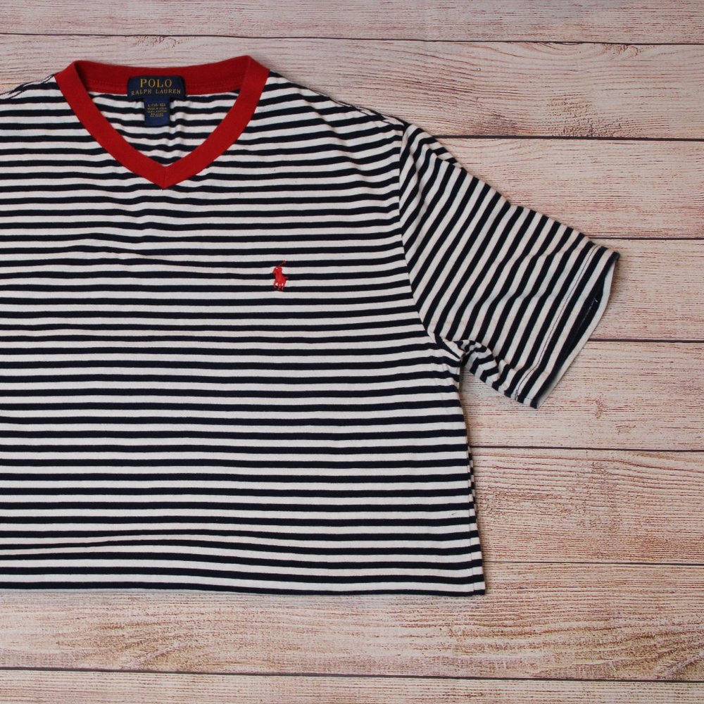 Polo Ralph Lauren Navy striped v-neck with red trim